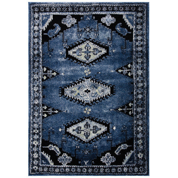Bungalow Rose Performance Blue/Black Rug Wayfair